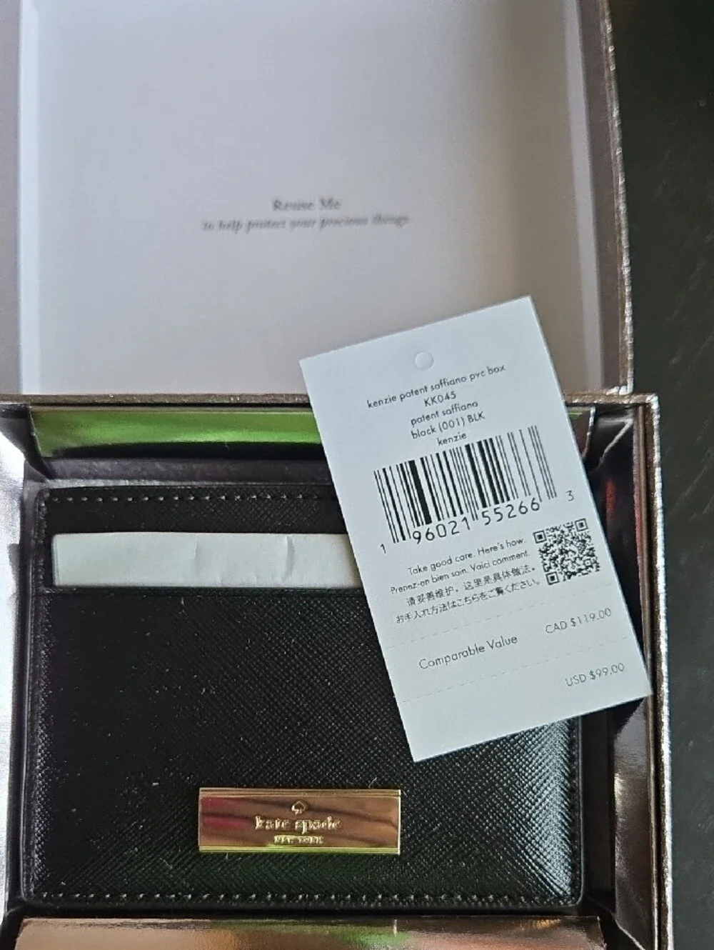 kate spade Black Leather Card Holder with Gold Plaque NEW